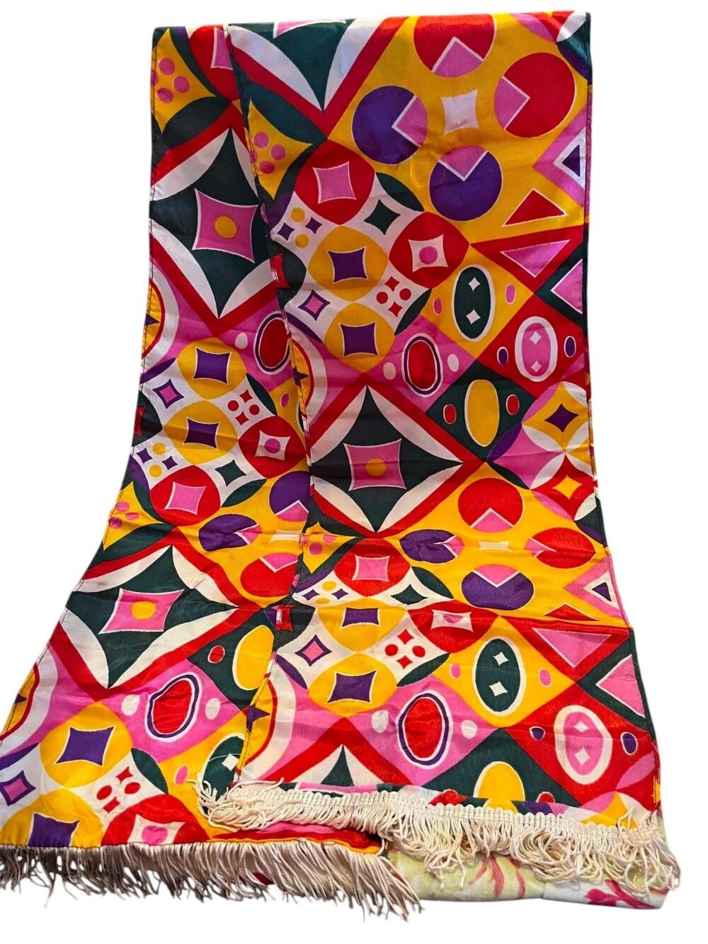 Vintage 1960s Psychedelic Fringe Scarf Mod Hippie Boho Groovy Festival Wrap
